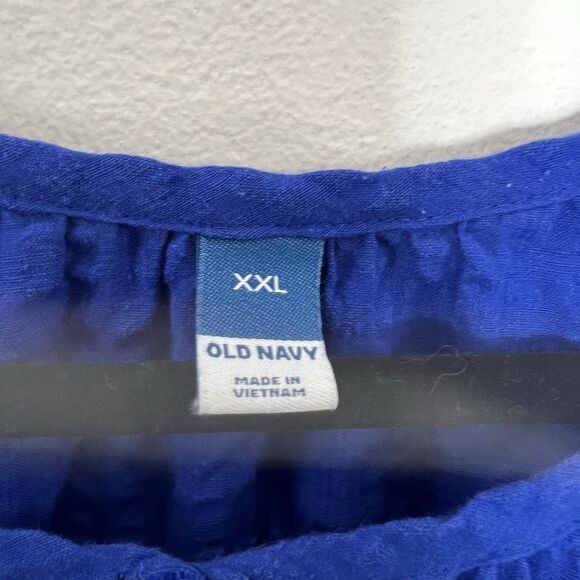 Old Navy Dress Women XXL  2XL Blue Maxi Tiered Seersucker Cotton Cottagecore - Picture 13 of 15